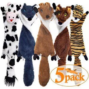 GREAT VALUE - 5 PACK, SQUEAKY, NO STUFFING, PLUSH CHEW TOY
